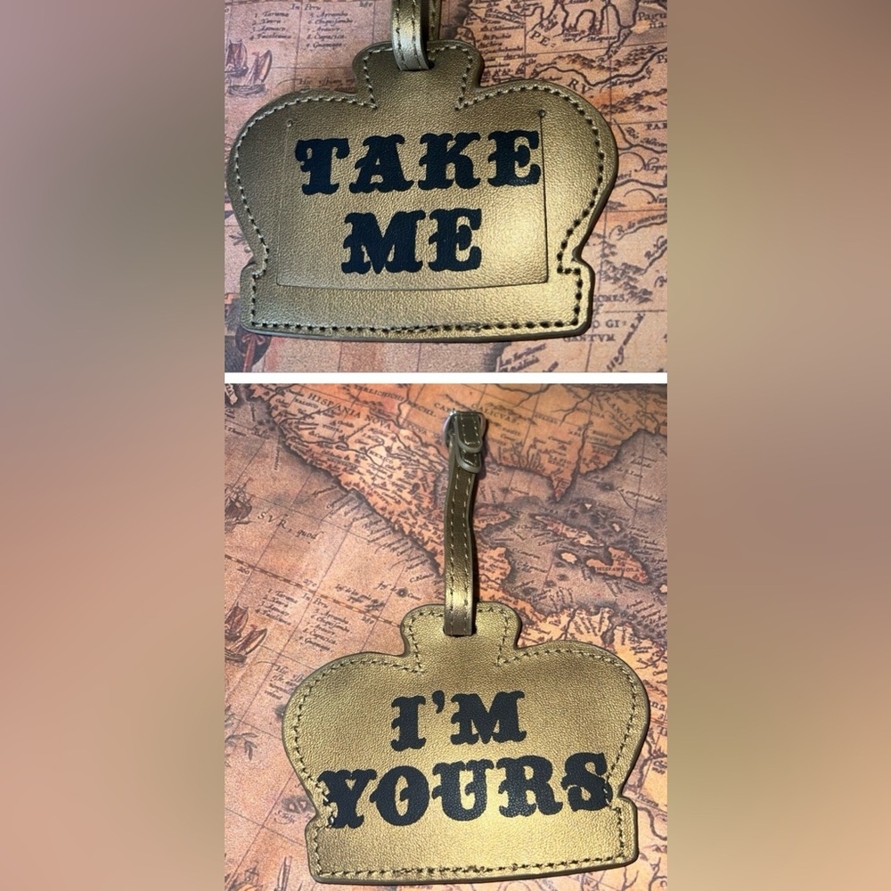 SEXY LUGGAGE TAG - Gold Leather Strap with Buckle NWOT